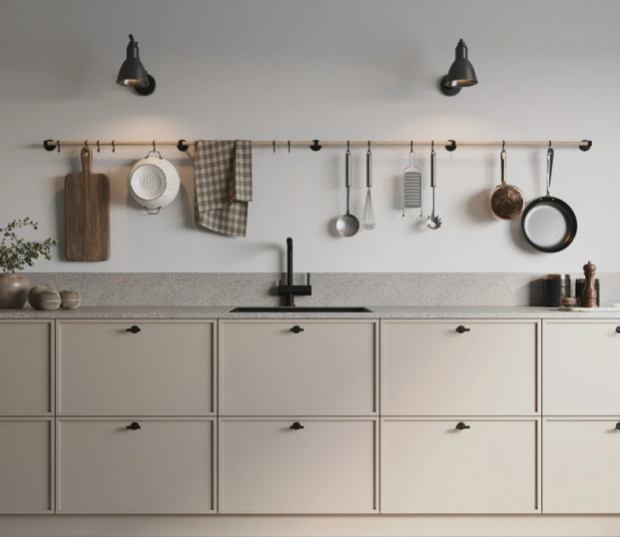 Kitchen rail Aveny - 600mm - Complete - Oak/Matt black